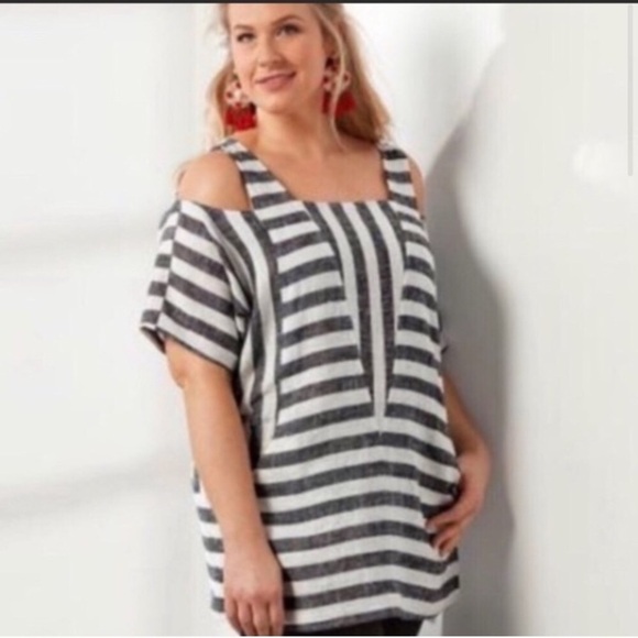 Soft Surroundings Sunset stripe Cold shoulder top - Picture 2 of 8